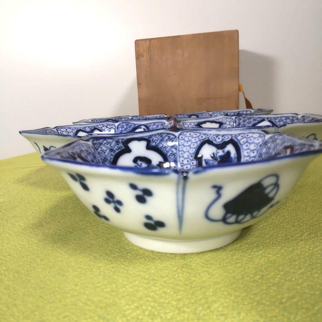 骨董 手描き 伊万里焼 藍九谷 古九谷 染付 古伊万里 六角 小鉢 木 掌